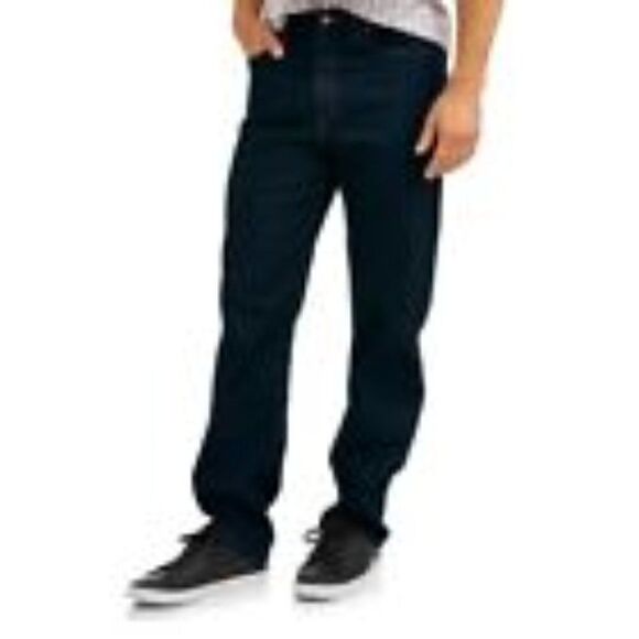 Men's Jeans Relaxed Fit 100% Cotton NEW IN PACKAGE George Denim Dark Denim - Picture 1 of 4